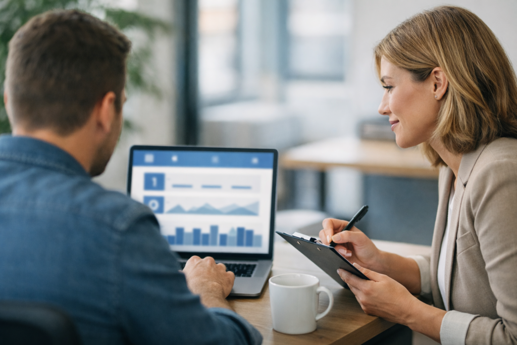 Dashboard usability testing session with an end user reviewing a Power BI report