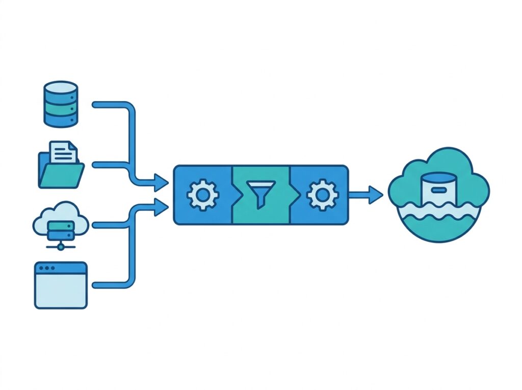 Data Factory in Microsoft Fabric ingesting data from multiple sources through pipelines into OneLake