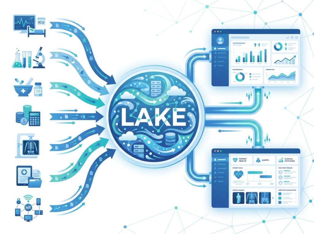 Hospital analytics architecture where live clinical and executive dashboards
