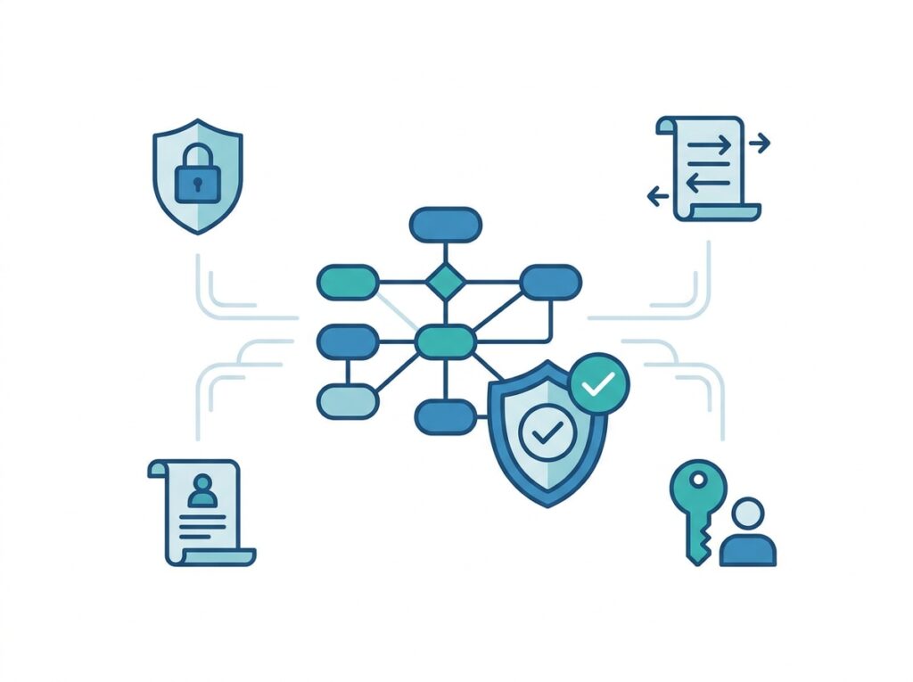 A certified semantic model marked with a trust badge alongside security, lineage, and access-control icons