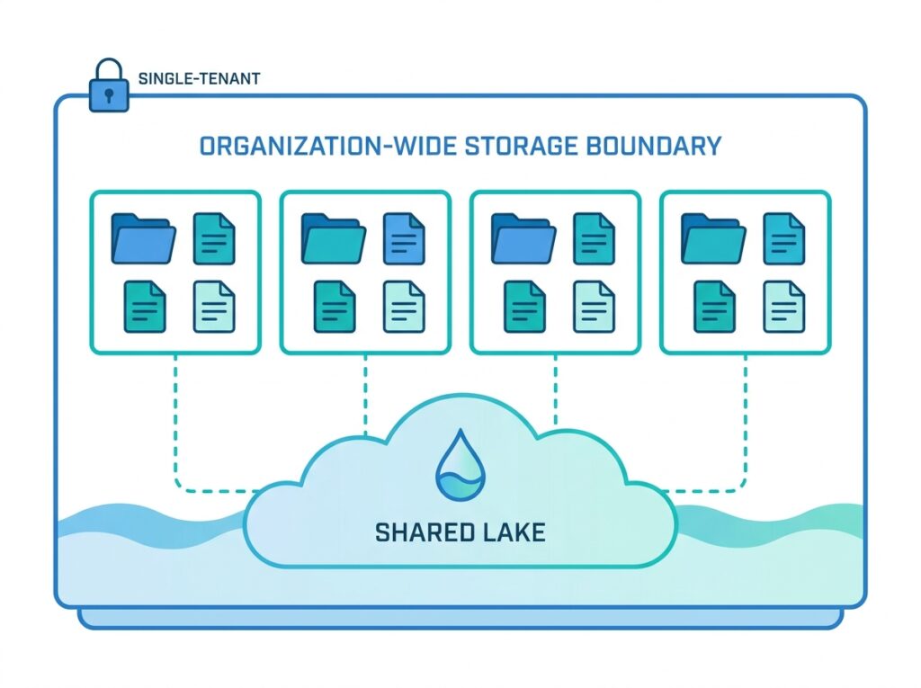 Tenant-wide OneLake storage containing multiple organized workspaces within one shared lake